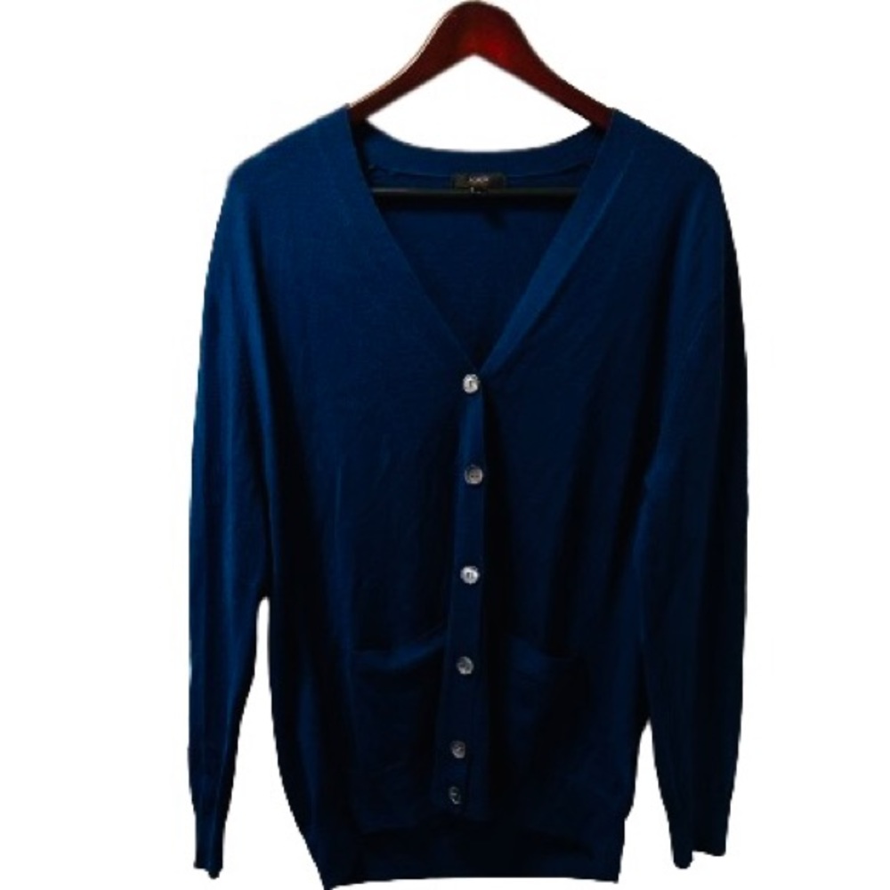 J. Crew Merino Wool Cardigan Sweater - Blue - Large